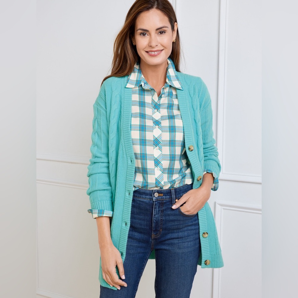 NWT Talbots Aqua Cable Knit Cardigan, MP